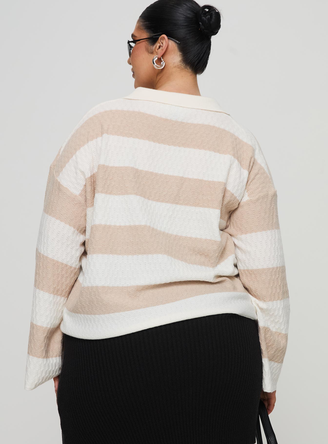 back view of model wearing Princess Polly Rick Sweater White / Beige Curve regular 