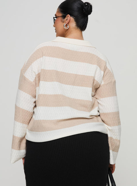 back view of model wearing Princess Polly Rick Sweater White / Beige Curve regular 