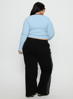 back view of model wearing Princess Polly Ascenda Straight Leg Track Pant Black Curve Mid Rise Pants 