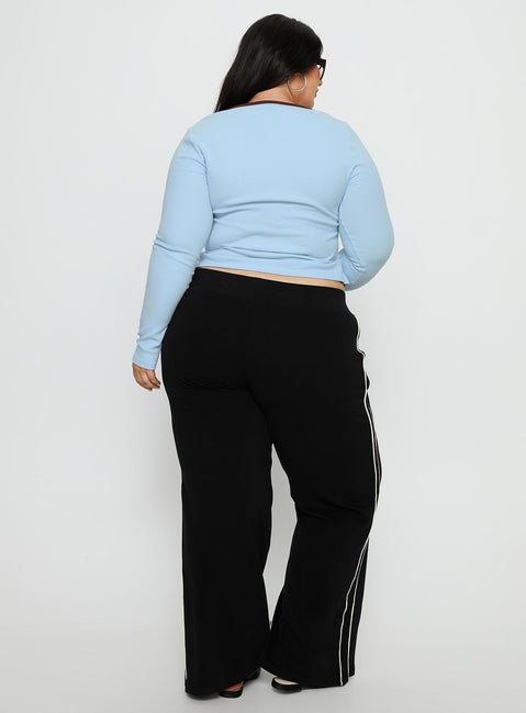 back view of model wearing Princess Polly Ascenda Straight Leg Track Pant Black Curve Mid Rise Pants 