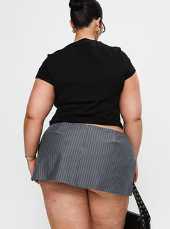 back view of model wearing Princess Polly Can't Sleep Skort Charcoal Stripe Curve High Waisted Shorts 