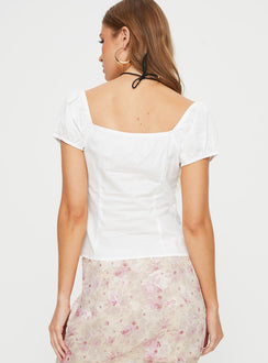 back view of model wearing Princess Polly Ashburn Top White Short Sleeves Sweetheart 