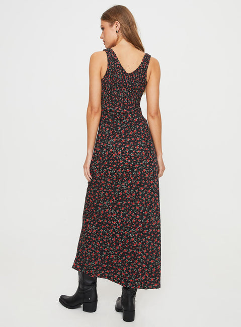product Princess Polly High Neck High Neck  Bareena Bias Cut Maxi Dress Black / Red Floral