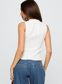 back view of model wearing Princess Polly Tempting Tie Detail Top White Sleeveless High Neck 