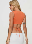 back view of model wearing Princess Polly Uzo Top Orange Sleeveless Crew Neck 