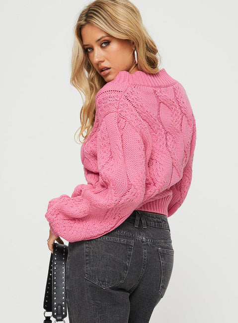 Ranelle Cable Knit Sweater Pink Princess Polly  regular 