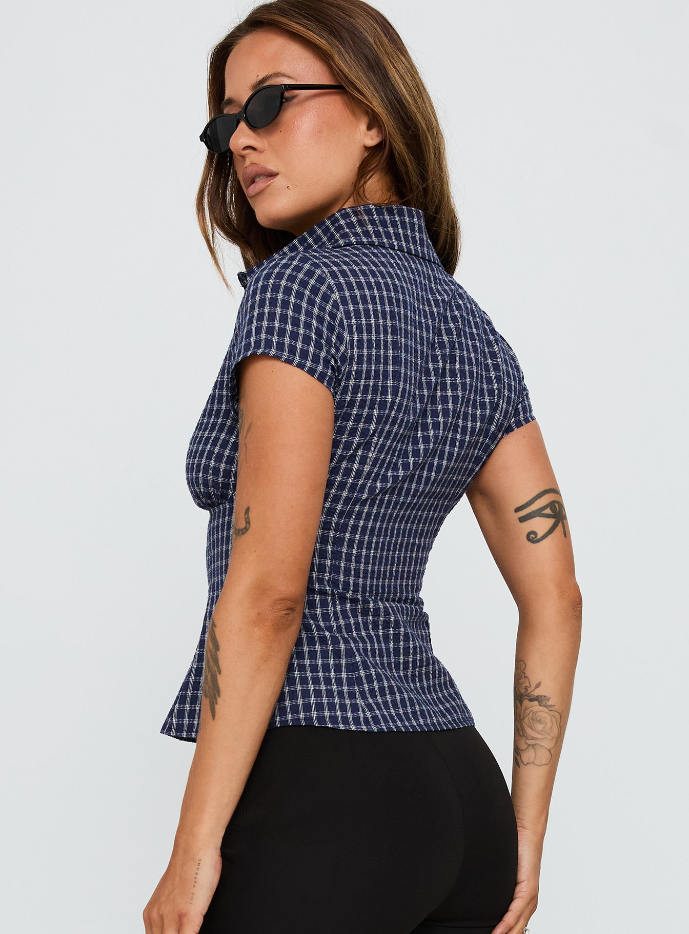 Cottesloe Blouse Top Navy Check