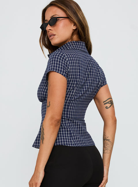 Cottesloe Blouse Top Navy Check
