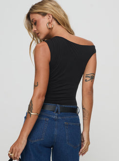 back view of model wearing Princess Polly Miyako Bodysuit Black Sleeveless 