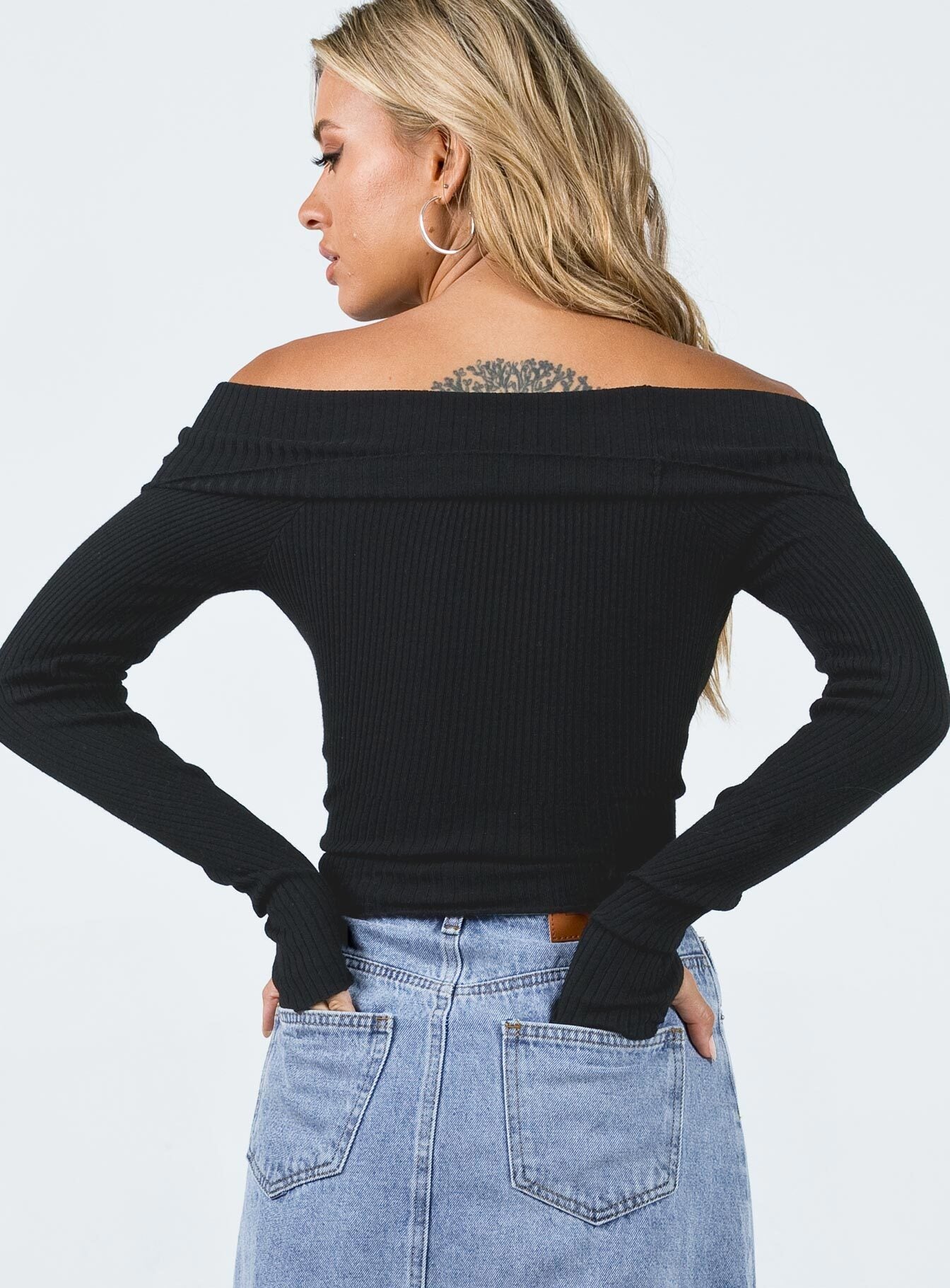 Morley Off Shoulder Sweater Black | Princess Polly