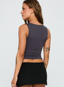 back view of model wearing Princess Polly Azaire Twist Top Slate Sleeveless Crew Neck 