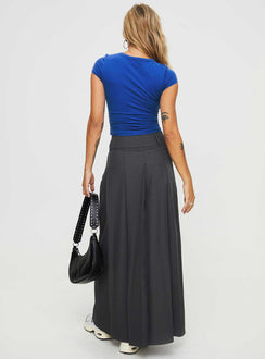 back view of model wearing Princess Polly Boss Girl Maxi Skirt Slate Maxi 