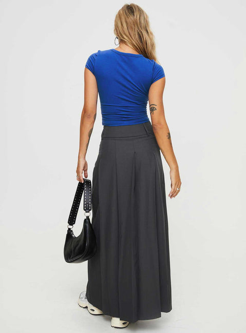back view of model wearing Princess Polly Boss Girl Maxi Skirt Slate Maxi 