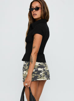 back view of model wearing Princess Polly Voltage Denim Mini Skirt Camouflage 
