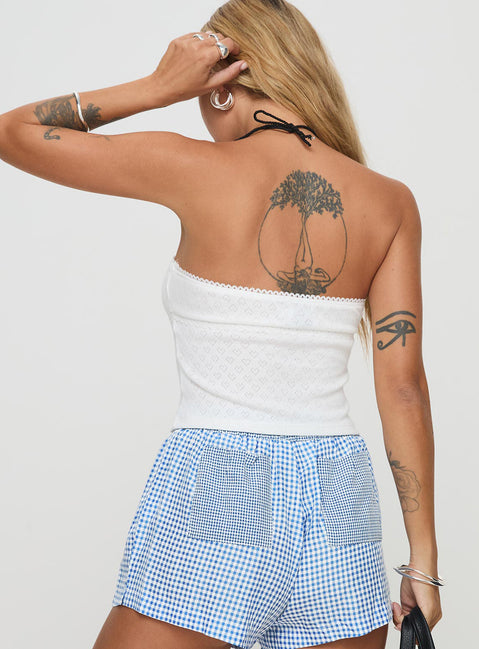 back view of model wearing Princess Polly Brekke Strapless Top White Sleeveless Sweetheart 