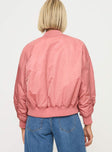 Bomber jacket Ribbed hem, exposed zip fastening, twin hip pockets Non-stretch material, fully lined 