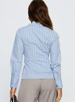Sunisa Tie Detail Long Sleeve Top Blue Stripe