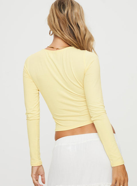 back view of model wearing Princess Polly Je M'en Fous Long Sleeve Top Cream Full Sleeves Crew Neck 