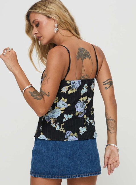 back view of model wearing Princess Polly Thexton Top Black Sleeveless V-Neck 