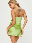 back view of model wearing Princess Polly Merinda Mini Dress Green Scoop Neck 