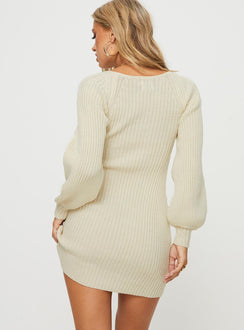 back view of model wearing Princess Polly Bohemia Mini Dress Cream Scoop Neck 