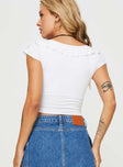 back view of model wearing Princess Polly Say Nothing Top White Short Sleeves Plunger 