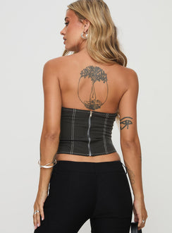 back view of model wearing Princess Polly Vacke Strapless Top Grey Sleeveless Sweetheart 