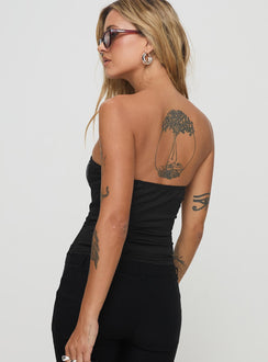 back view of model wearing Princess Polly Everard Strapless Top Black Sleeveless straight 