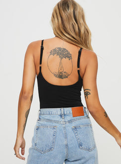 back view of model wearing Princess Polly Off Stage Bodysuit Black Sleeveless 