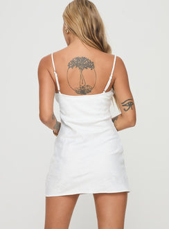 back view of model wearing Princess Polly Old Oak Mini Dress White Square Neck 