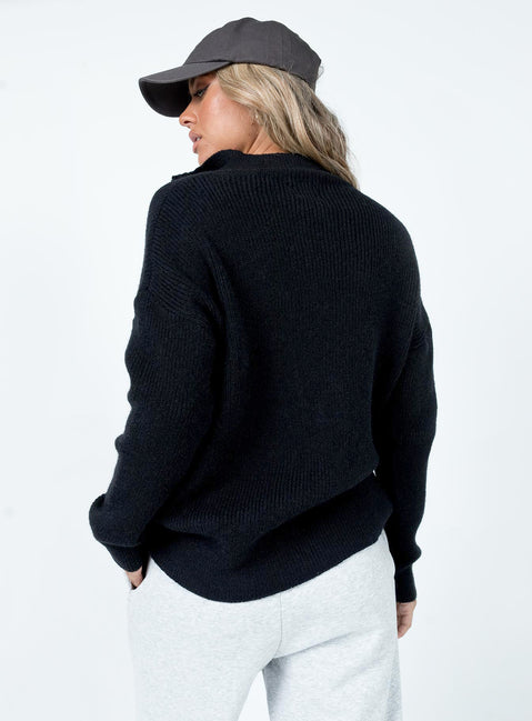 back view of model wearing Princess Polly Bessy Sweater Black regular 