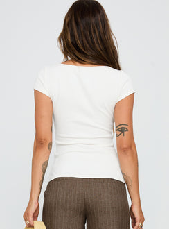 back view of model wearing Princess Polly Baseline Scoop Tee White Short Sleeves Scoop Neck 