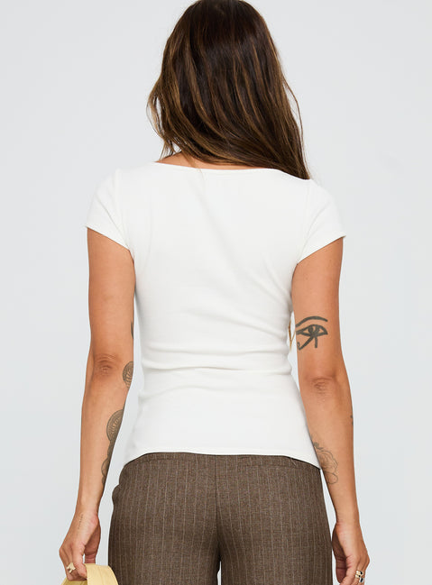 back view of model wearing Princess Polly Baseline Scoop Tee White Short Sleeves Scoop Neck 