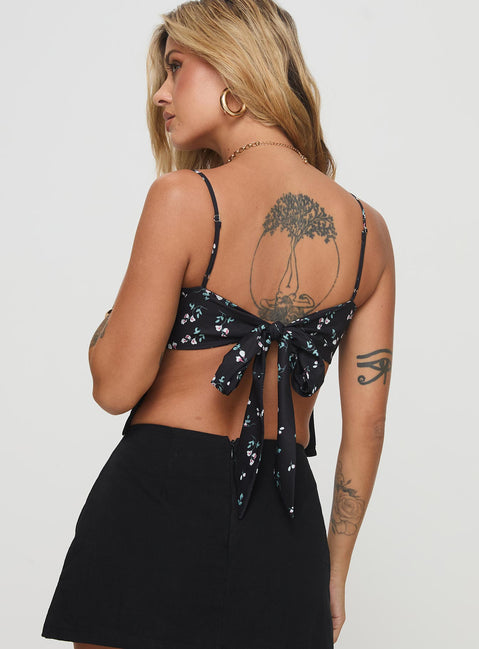 back view of model wearing Princess Polly Orionis Top Black Sleeveless Square Neck 