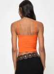 back view of model wearing Princess Polly Sunset Tank Orange Sleeveless Square Neck 