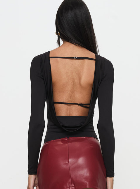 back view of model wearing Princess Polly Quinby Backless Long Sleeve Bodysuit Full Sleeves High Neck 