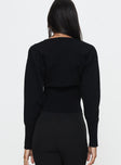 back view of model wearing Princess Polly Wistfully Knit Cardigan Black Cropped 