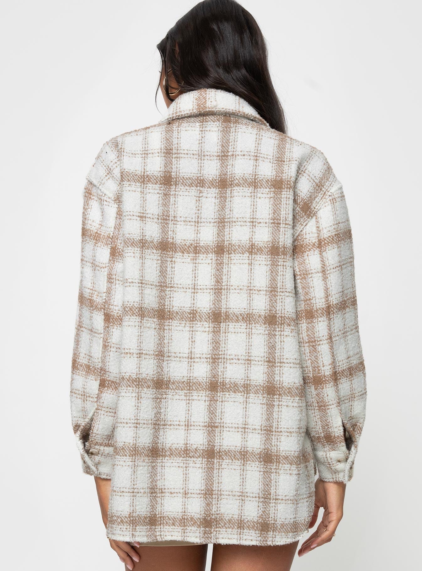 Plaid shacket, oversized fit Classic collar, button fastening, chest pockets, single button cuff
