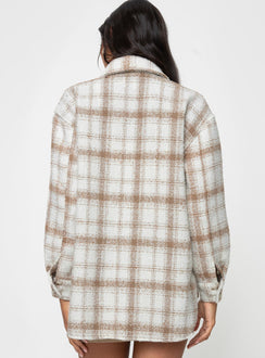 Plaid shacket, oversized fit Classic collar, button fastening, chest pockets, single button cuff
