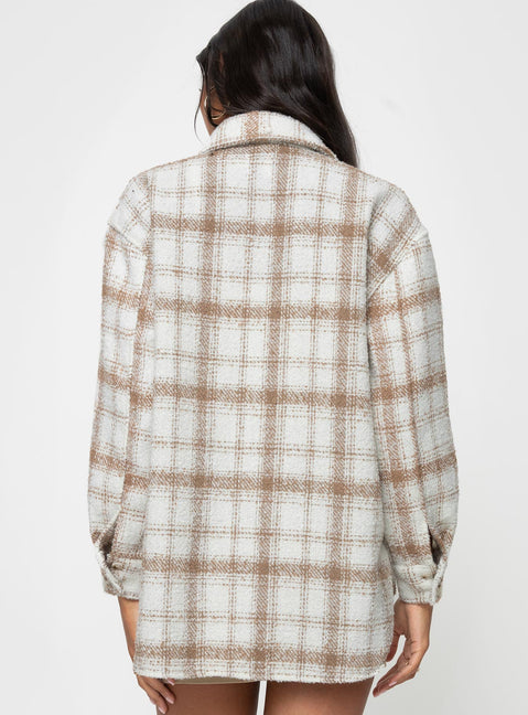 Plaid shacket, oversized fit Classic collar, button fastening, chest pockets, single button cuff