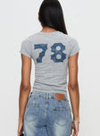 back view of model wearing Princess Polly Malibu 78 Top Grey Short Sleeves Crew Neck 