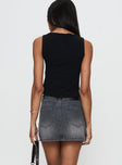 back view of model wearing Princess Polly Paulette Denim Mini Skirt Grey Wash Mini Skirts 