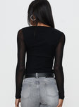 back view of model wearing Princess Polly Tenzin Ruched Top Black Full Sleeves V-Neck 