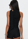 back view of model wearing Princess Polly Mathias Top Black Sleeveless High Neck 