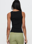 back view of model wearing Princess Polly Oregano Top Black Sleeveless Crew Neck 