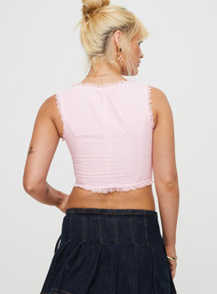 back view of model wearing Princess Polly Silvanna Top Pink Sleeveless Scoop Neck 