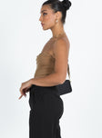 side view of model wearing Princess Polly Raney Bodysuit Beige Sleeveless straight 