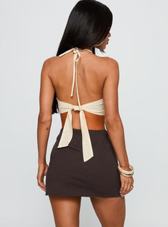 back view of model wearing Princess Polly Lonely Hearts Mini Skirt Brown Mini Skirts 