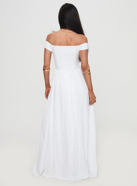 back view of model wearing Princess Polly Romantic Maxi Dress White Straight Neck 