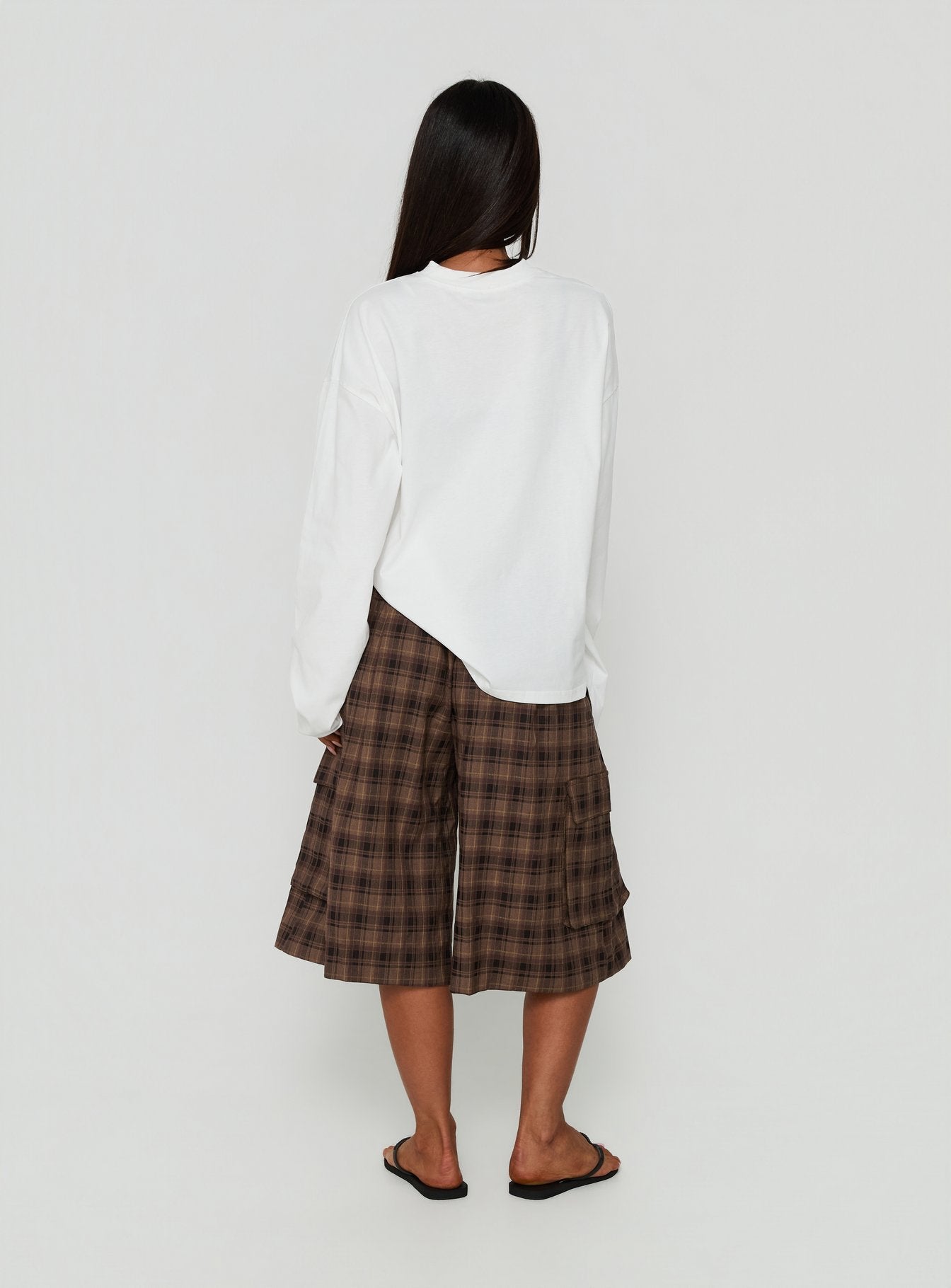 Brenn Baggy Longline Shorts Braunes Karo